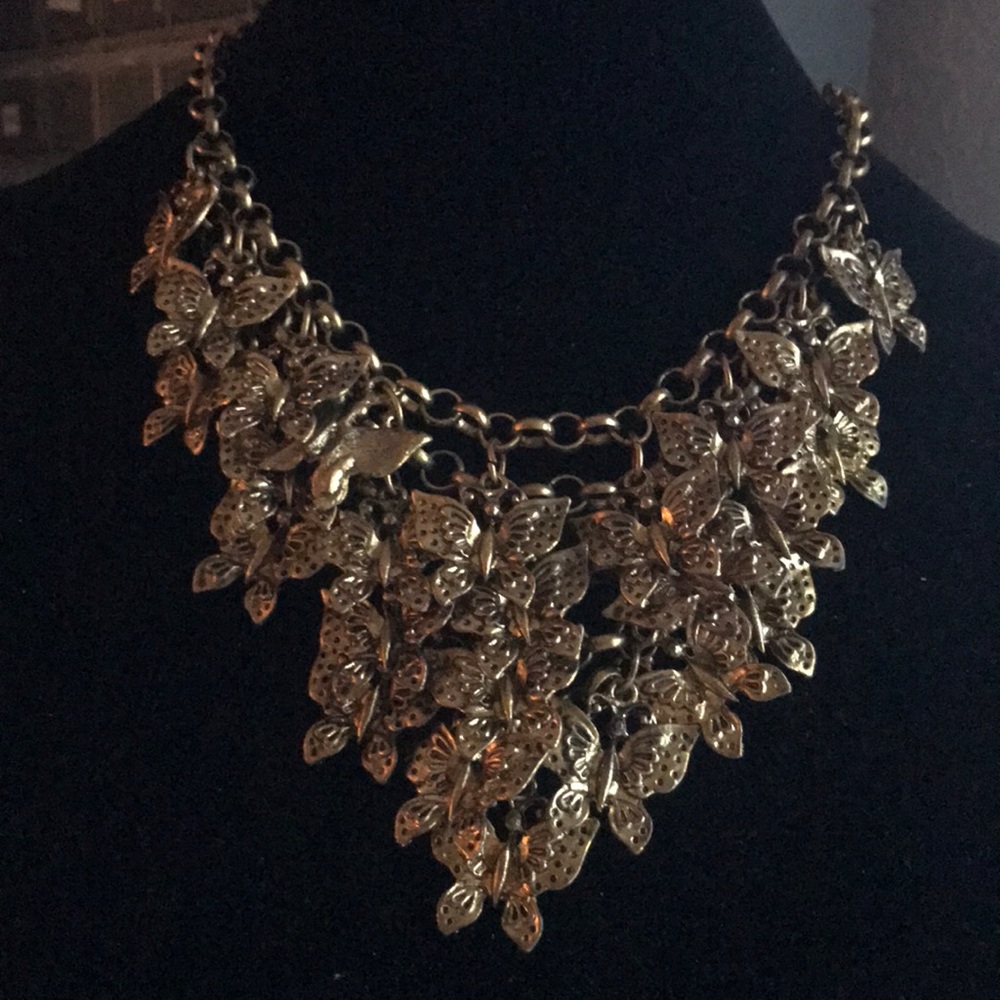Gold-Tone Butterfly Bib Statement Necklace
